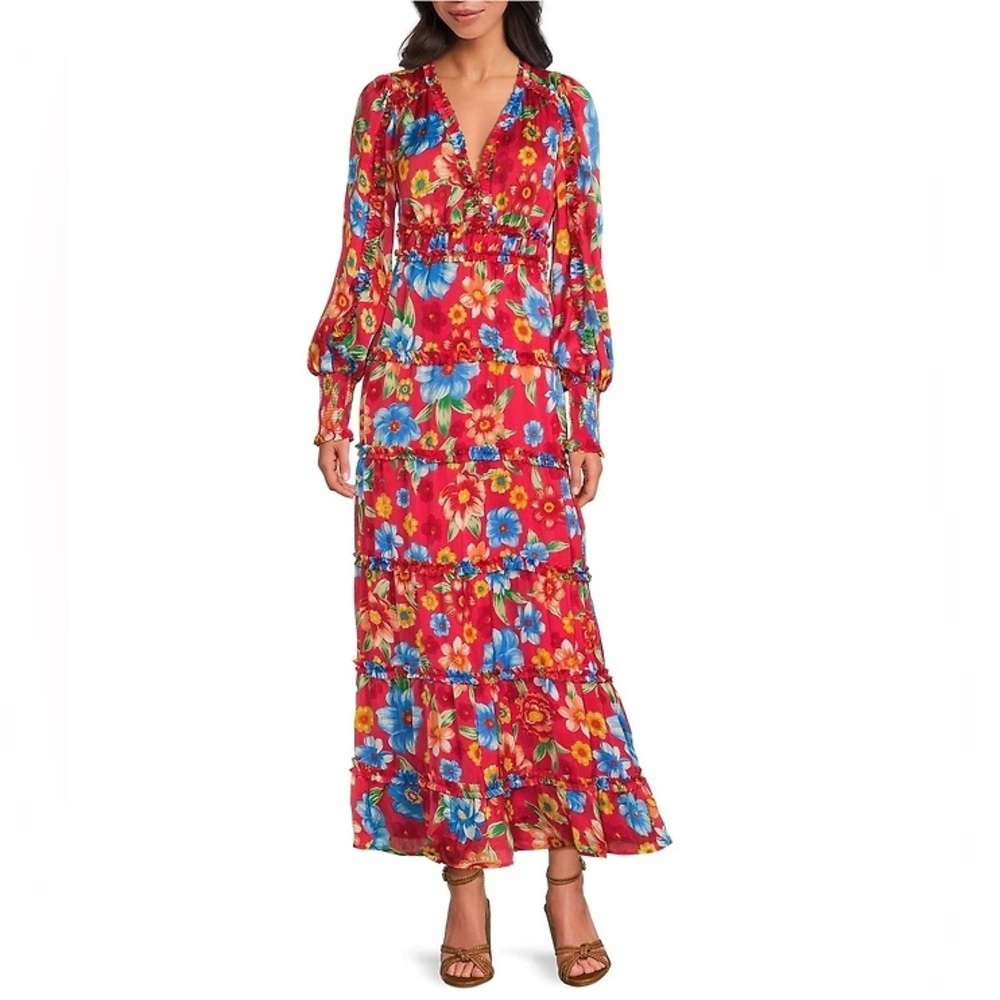 Chelsea & Violet Red and Blue Floral Maxi Dress